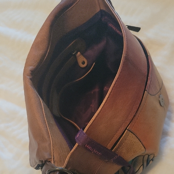 Anuschka Hand-Painted Leather Shoulder Bag - Floral Design 16" Wide 11 Long. - Picture 8 of 10